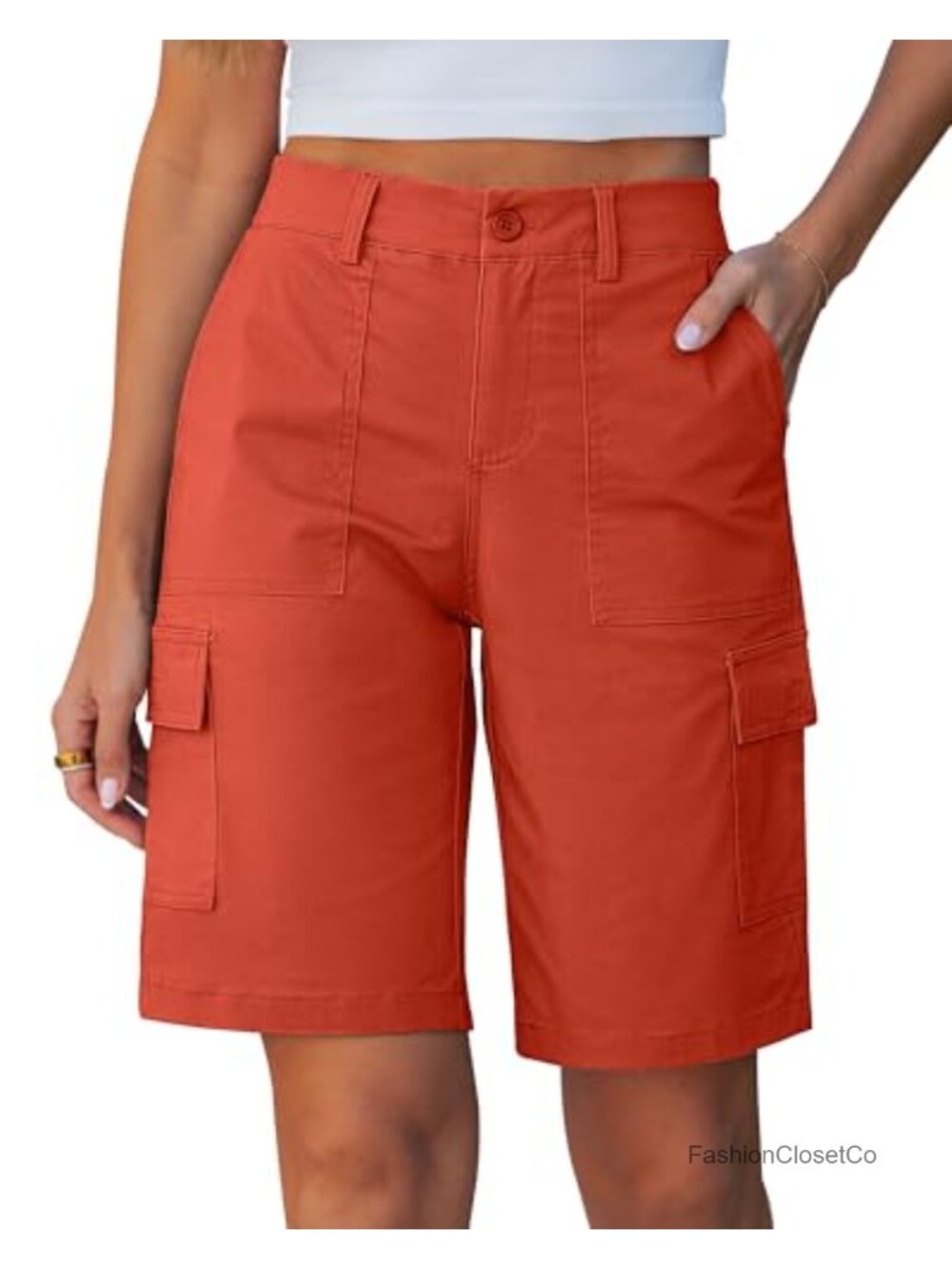 Womens Bermuda Shorts Mid Rise Casual Knee Length Cotton Stretch 5 Pockets